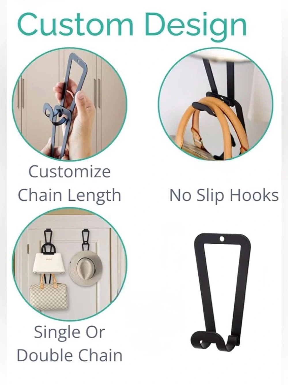 Metal Link Connecting Hooks On Wall/Door/Closet Purse/Hat Storage Organizer